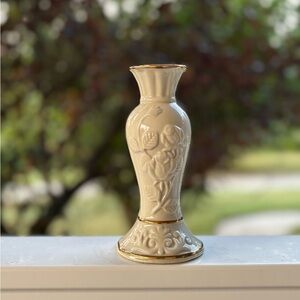 Vintage Cream and Gold Embossed Rose Taper Candle Holder